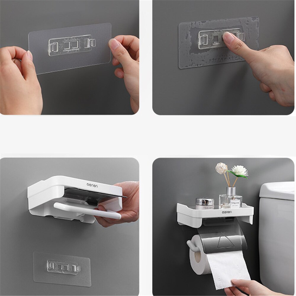 Toilet Paper Box Free Punch Toilet Paper Holder Bathroom Roll Tissue Shelf Wall Mounted Tissue Holder Accessory Organizer Tray