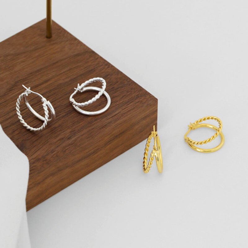 Pangjery allergievorbeugende 925- stempel-doppellagen-ohrringe für damen, glatt gedreht, partyschmuck