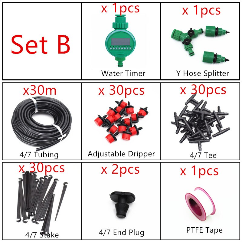 20/30/40m Y Splitter Watering Kits With Water Timer Automatic & Adjustable Dripper Atomizer for Potted Plant Garden Greenhouses: B