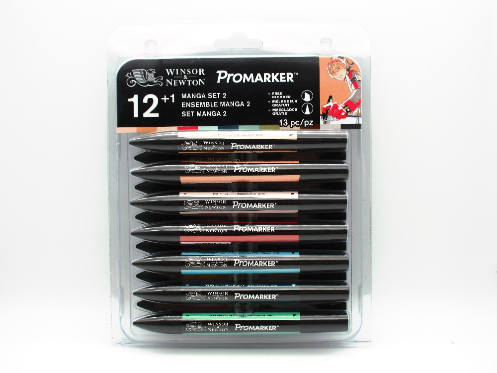 Winsor & Newton Promarker Manga Kuli-einstellen 12 + 1 Marker Stifte 13 stück Skizze Marker Alkohol Basierend Zwilling Spitze manga Malerei Stifte