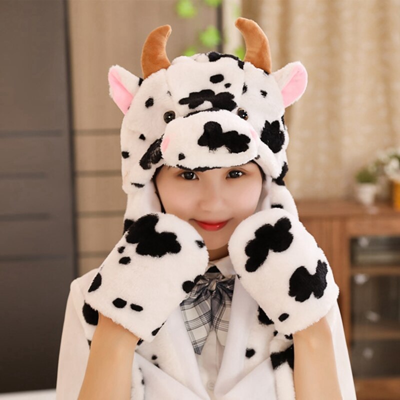 Plush Animal Hat Cow Ear Moving Jumping Hats Soft Warm Winter Headwear For Kids Girl Boy Cosplay Christmas Party Hat