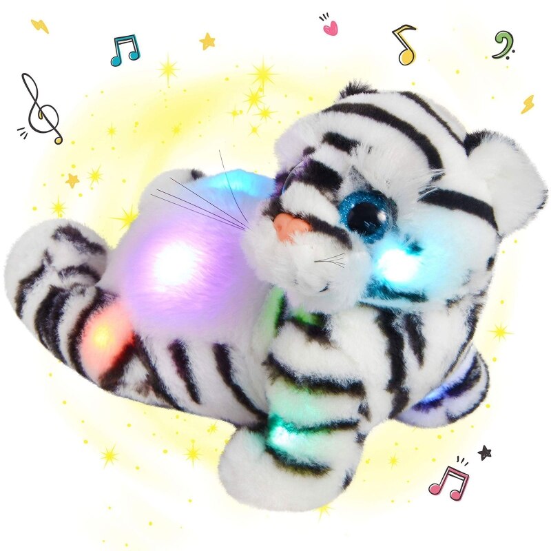 32cm Charm Light Up Pink Tiger Plush Animal Optional Musical Doll Glow in the Dark Home Decor Window Display Kids Favor