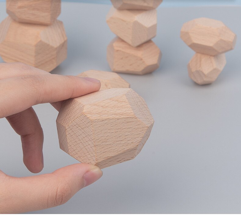 Children Colored Stone Jenga Stacking Blocks Educational Toy Nordic Style Rainbow Stone Wood Blocks Baby Wooden Toys