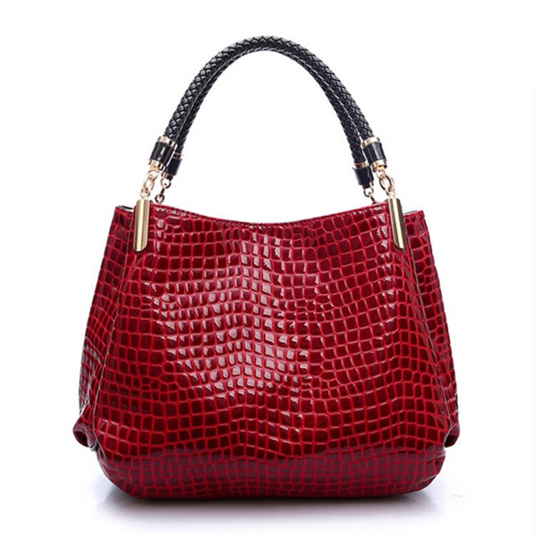 Crocodile Pattern Luxury Handbags Women Bags Winter PU Leather Top-handle Bags Woven Handle Ladies Casual Tote: RED