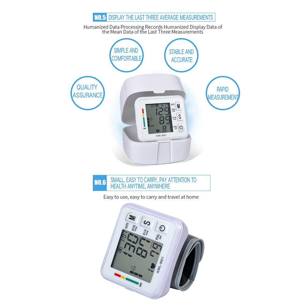 Pols/Arm Bloeddrukmeter Lcd Digitale Pulseheart Beat Rate Meter Apparaat Apparatuur Tonometer Bp Mini Bloeddrukmeter