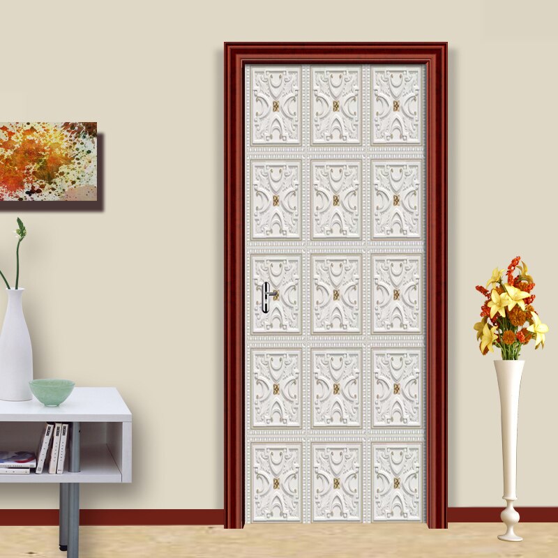 European White Pattern DIY Self-adhesive Door Sticker PVC Waterproof Wall Mural Wallpaper For Bedroom Living Room Door 3D Decals