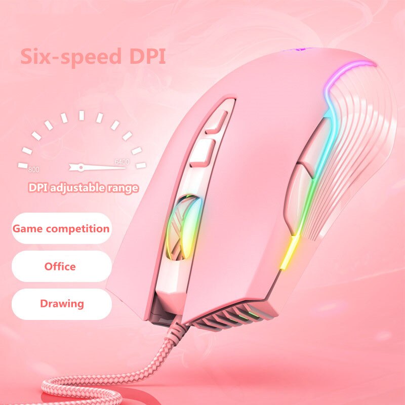 product Onikuma cw905 pink girl gaming mouse wired mechanical game dedicated RGB computer mouse 6-speed DPI