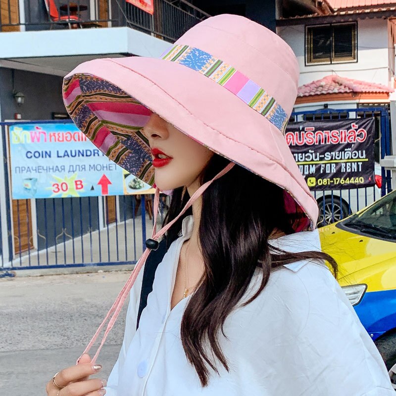 Seaside Sun Visor Hat Female Summer Sun Hats For Women large Brimmed Sun Hat Folding Beach Girls Caps: pink