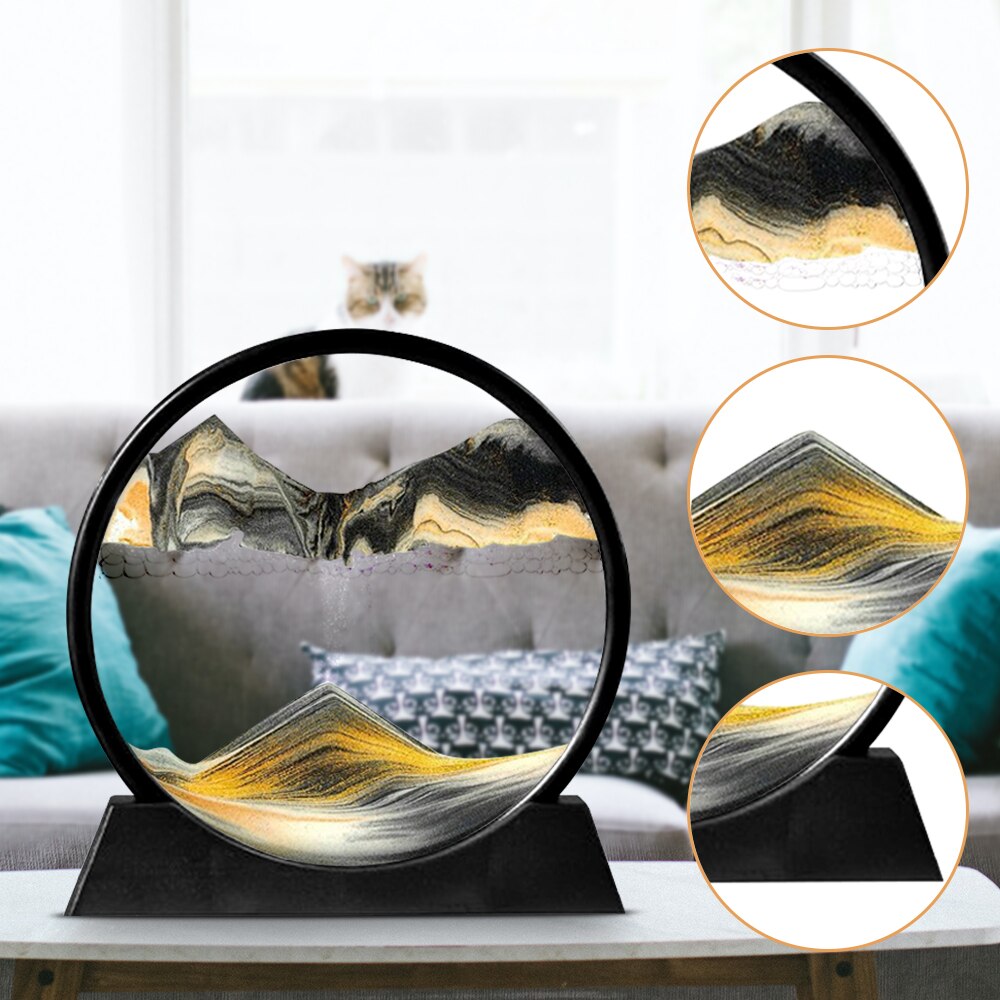 Sablier 3D avec étagère, paysage de sable profond, peinture de sable mouvant, image d&#39;art en mouvement, décoration de bureau pour la maison