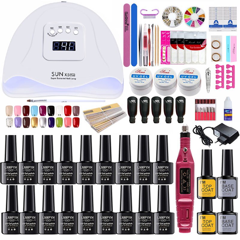 Manicure Set and Electric Nail Drill Machine with 114W UV Led Nail Lamp Drying Nail Set 30/20/18/10 Colors UV Nail Polish Kit: 54w 18 colors fixed