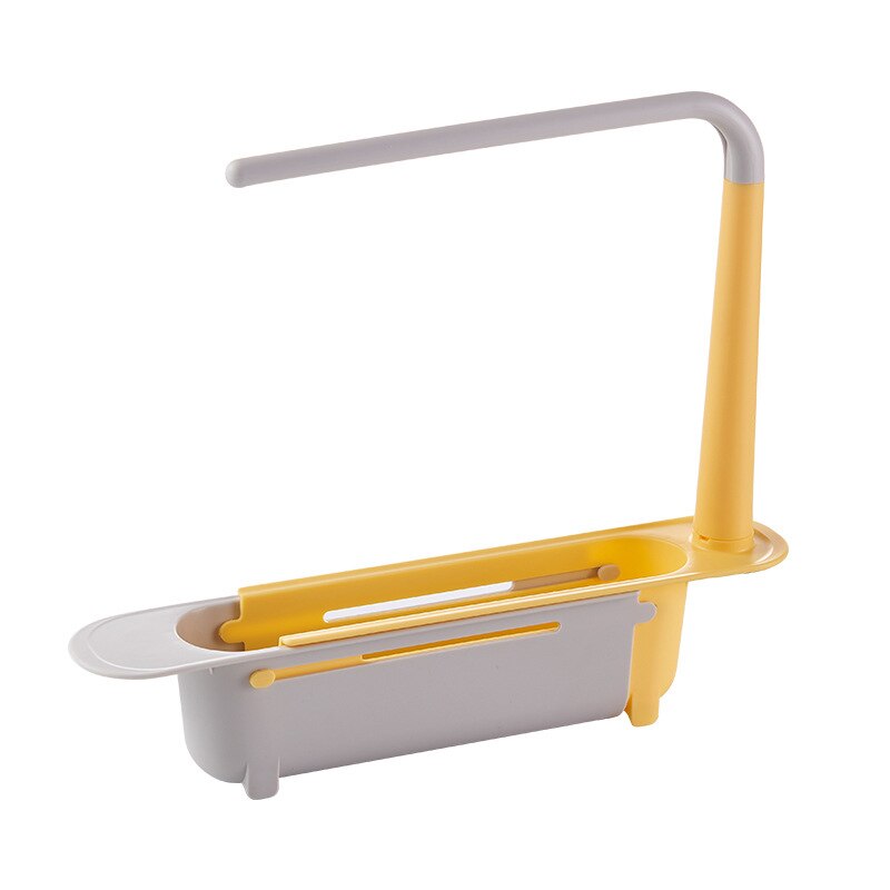 Telescopic Sink Shelf Kitchen Sinks Organizer Soap Towel Sponge Holder Drain Rack Storage Basket Gadgets Accessories: Yellow