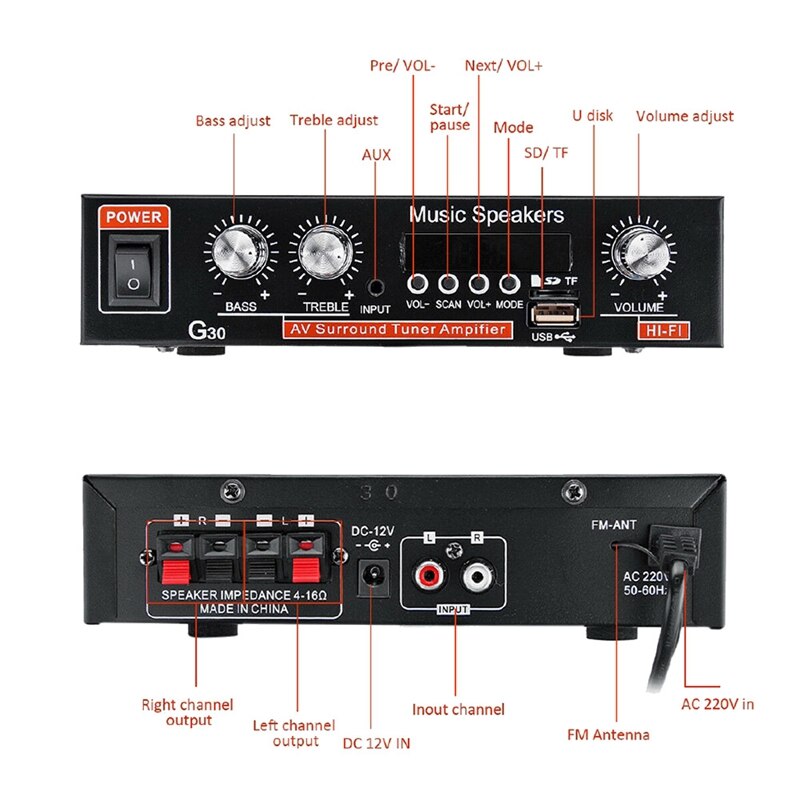 Jabs bluetooth 800w mini-leistungsverstärker hifi-bassverstärker  mp3 fm usb sd auto zuhause (eu-stecker)