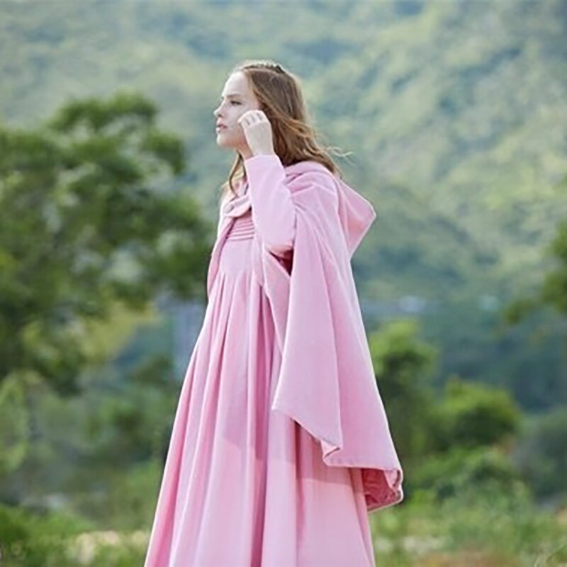 Winter Cloak Jacket Wool Women Gothic Hooded Capes Shawl Solid Coat Ponchos Cape Poncho Loose Female Cloak Jacket: ED00422PK / L