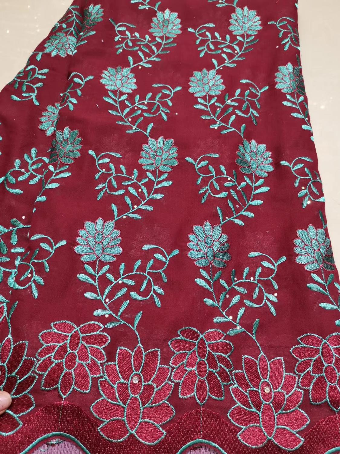 Nigerian Burgundy Lace Fabrics African French Tulle Lace Fabric For Woman Dress with Beads