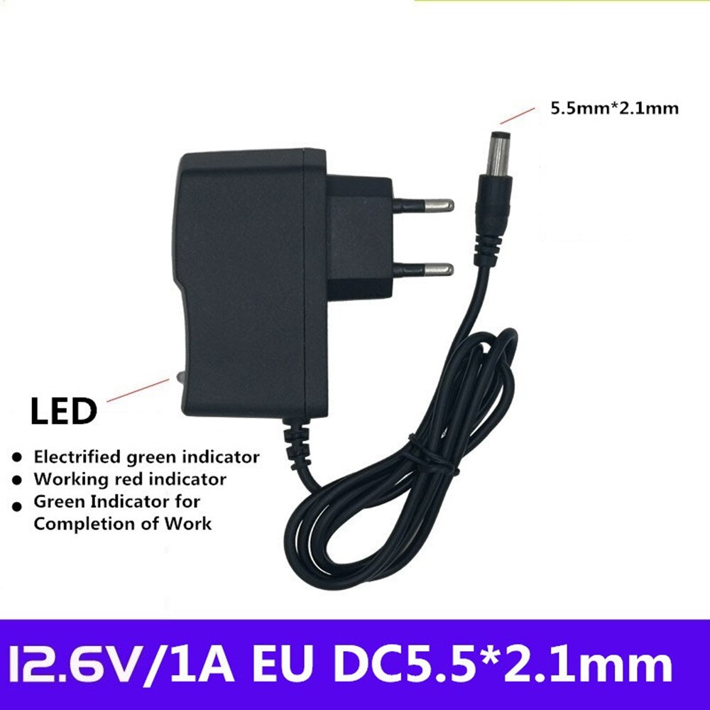 12.6V 2A Lithium Battery Charger 12.6V 1A EU US Plug DC 5.5MM*2.1MM 100-220V 1m 18650 Lithium Li-ion Battery Wall Charger