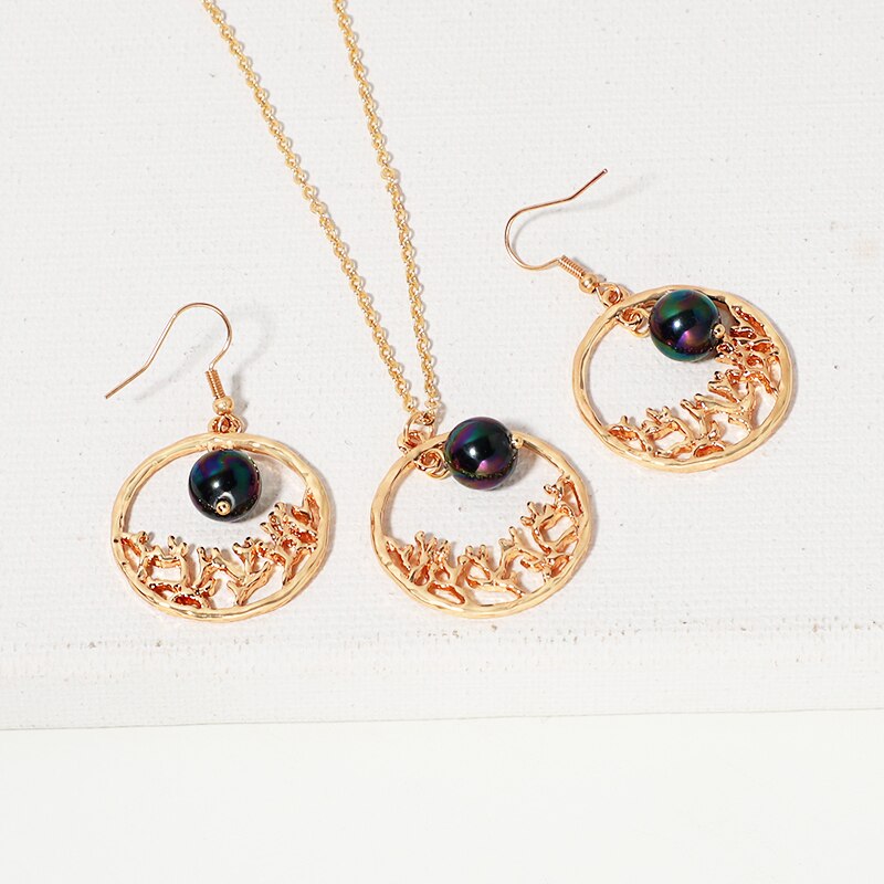 Say Hello Polynesian Hawaiian Samoa Marshall Glass Bead Pearl Mauna Kea Tribal Hollow Tree Necklace Earrings Jewelry Set GJZ382