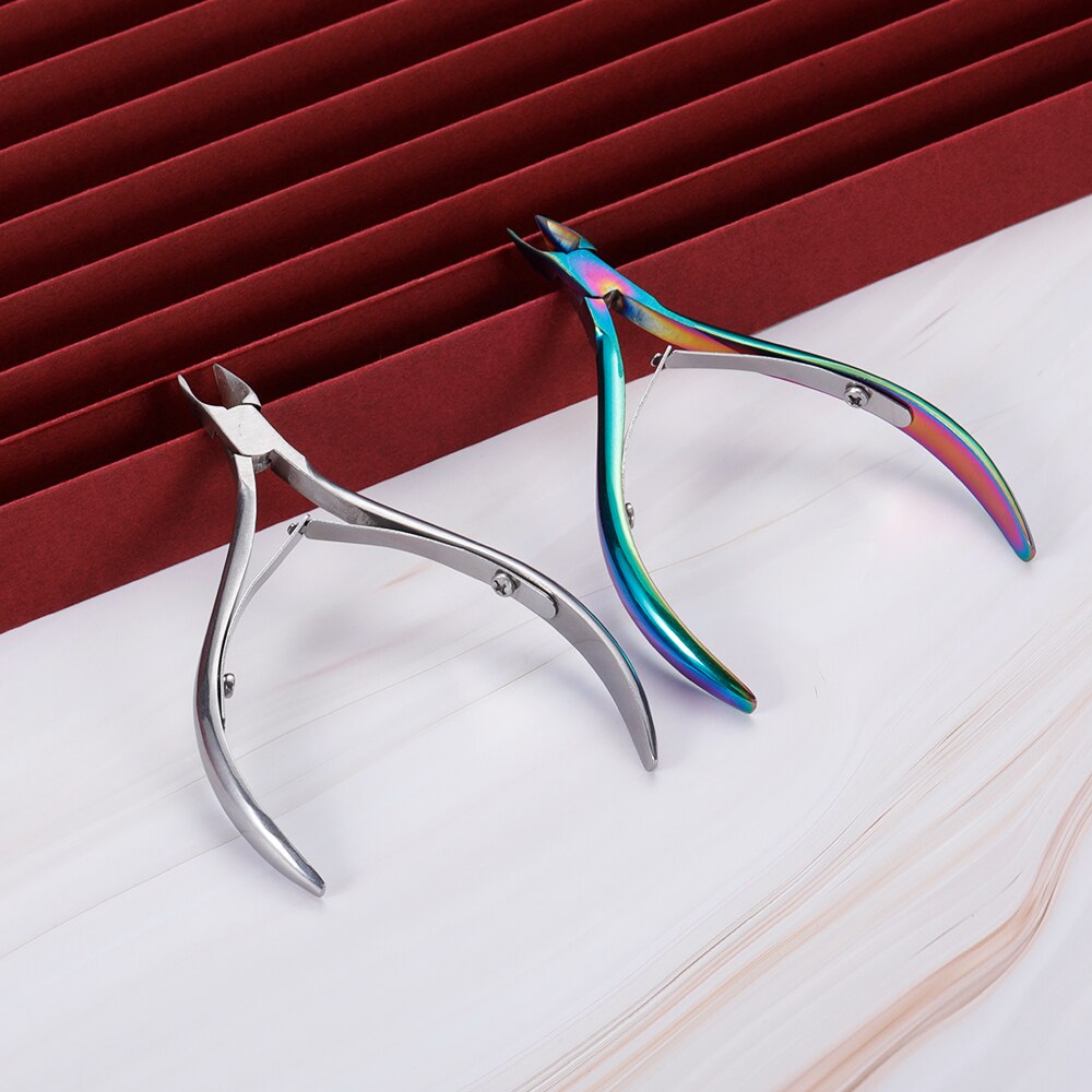 Tijeras para cutículas de acero inoxidable, herramientas de manicura y pedicura, Tijera para piel muerta plateada/arcoíris, herramienta de corte