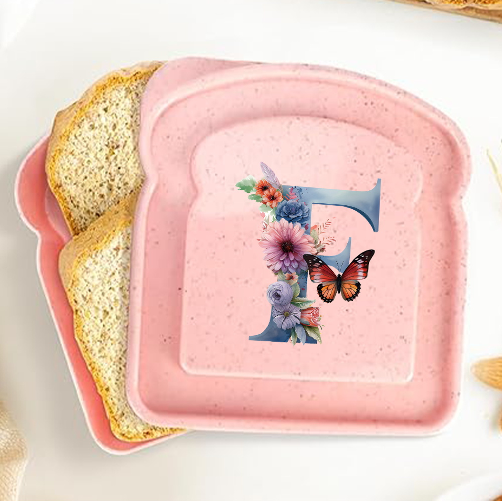 Caja de almacenamiento para tostadas y sándwiches con tapa, fiambrera portátil para alimentos, bolsa de almuerzo para pan, contenedor organizador Bento, patrón de letras de mariposa: Verde claro
