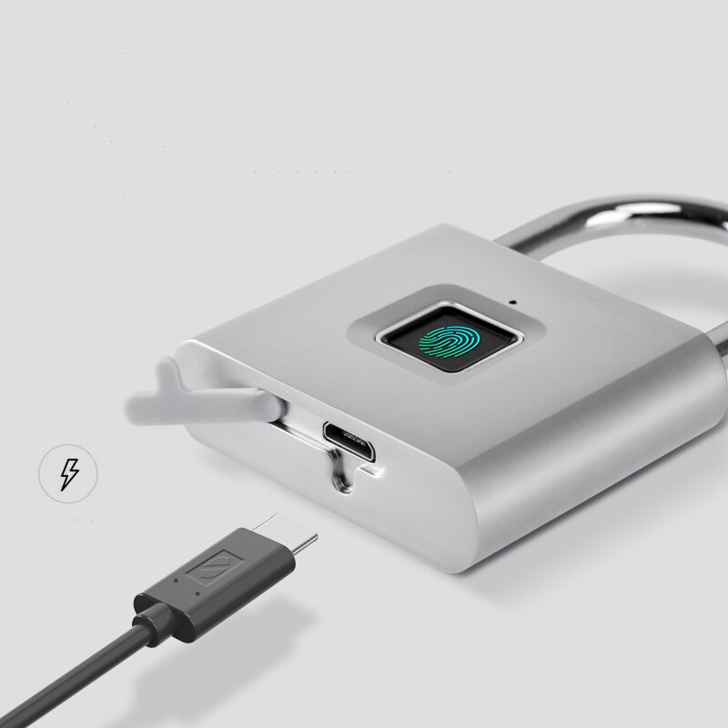 Cerradura de puerta recargable por USB sin llave, candado inteligente con huella dactilar, desbloqueo rápido, Chip de autodesarrollo de Metal de aleación de Zinc, color negro y plateado