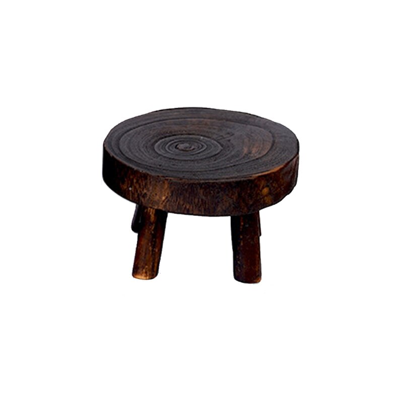 Printed Solid Wood Stool Flower Pot Stand Round Bench Plant and Succulent Flowerpot Base Holder Display Stand Stool Home: Black-S