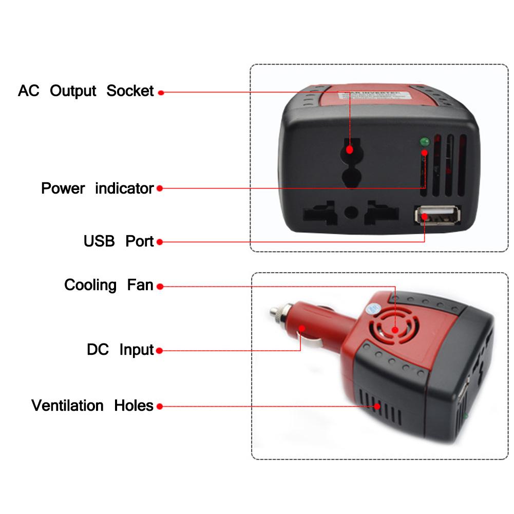150W Car Power Inverter DC 12V To AC 220V USB 5V Auto Charger Adapter For Laptop