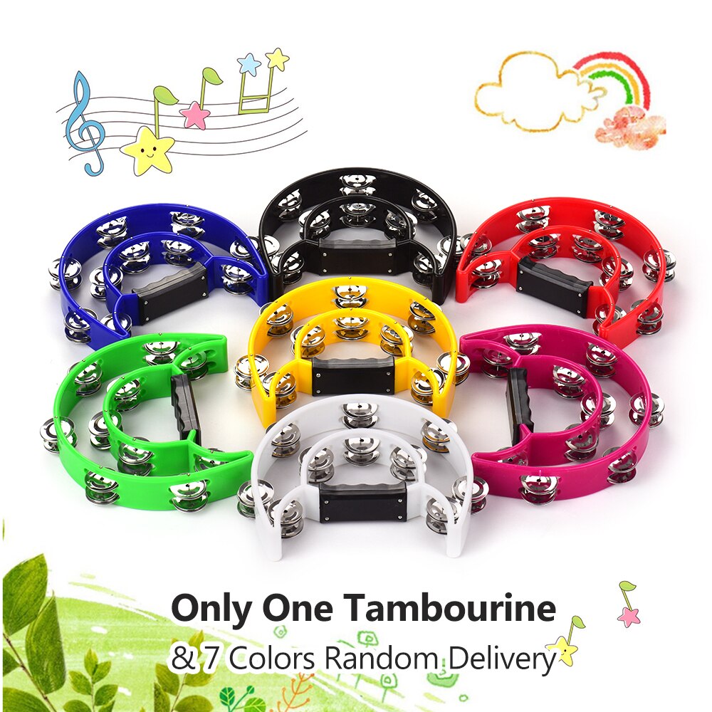 Handheld Tambourine Handbell Drum Timbrel Percussion Musical Toy Double Rows 20 Pairs of Metal Jingles for Karaoke Party