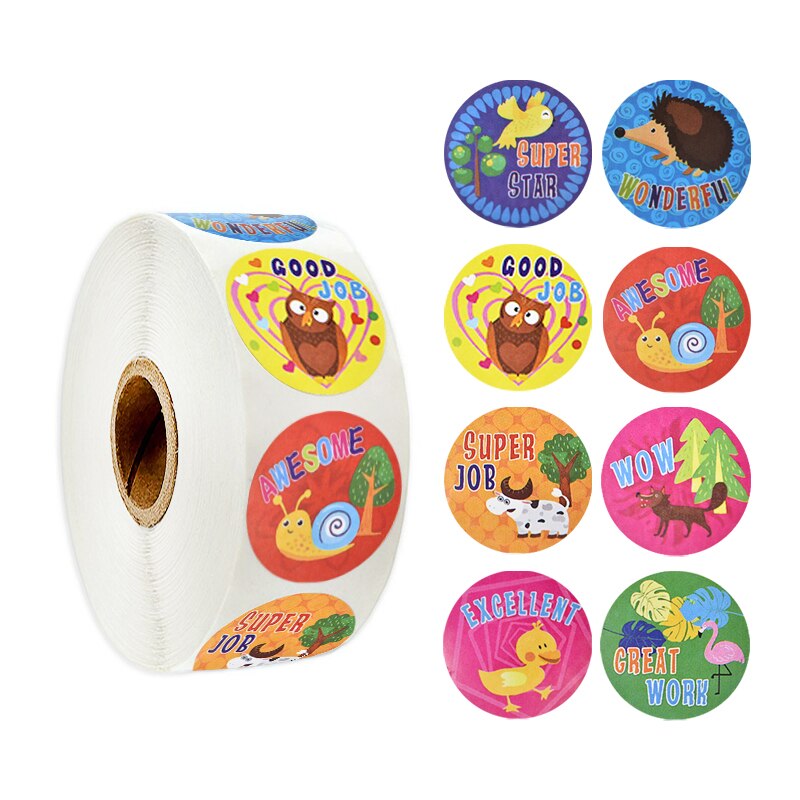 500pcs/roll Reward Stickers for Students Teachers Encouragement Sticker for Kids Motivational Stickers with Cute Animals: A5