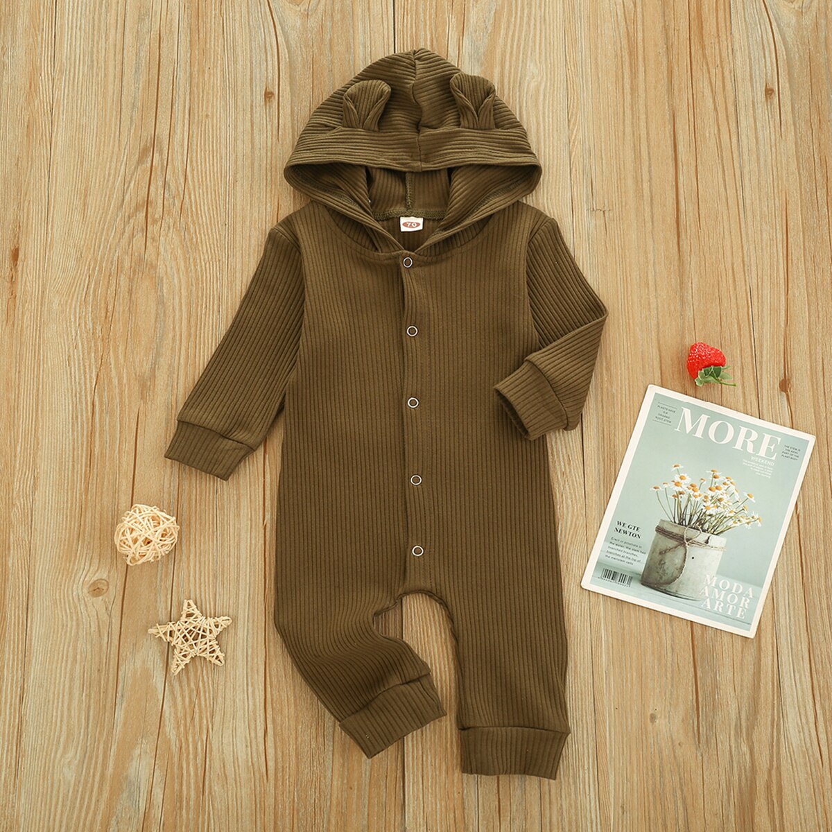 Citgeett frühling 0-24m Baby mädchen jungen einfarbiger strampler mütze kleinkind langarm knopf kapuzenoverall herbstkleidung: 4 / 6m