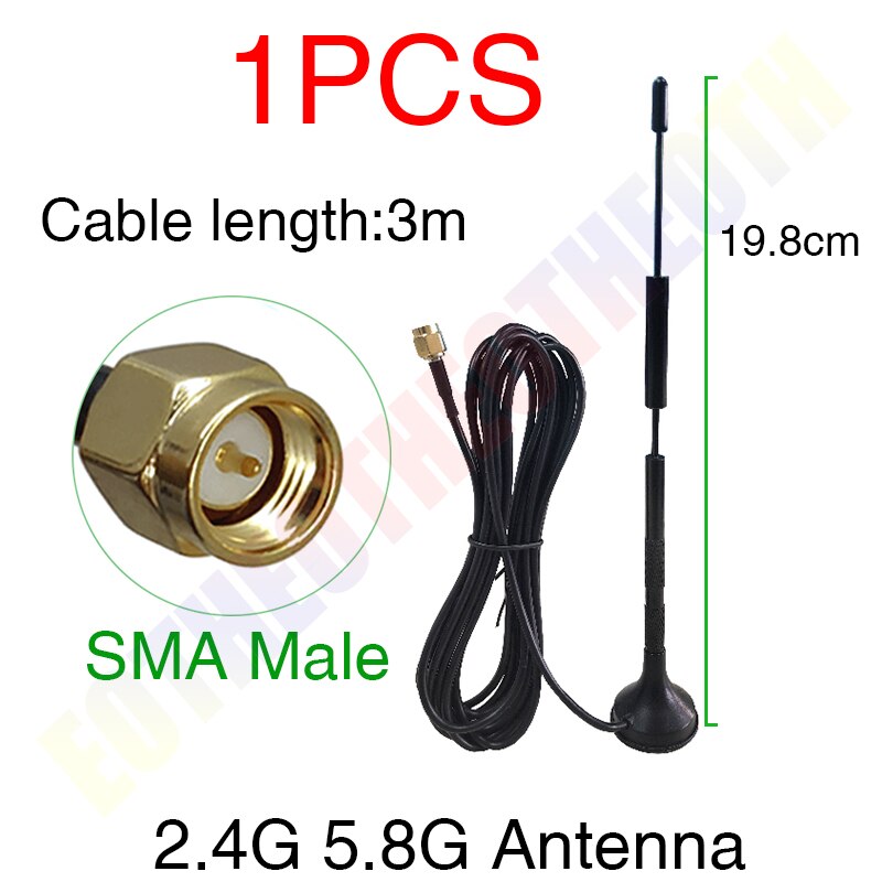 EOTH 1 2pcs 2.4g 5.8g antenna Magnetic base 12dbi sma male Pure copper wlan wifi dual band antene router antena 3m RG174 cable: 1 PCS sma