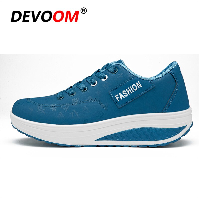 Autumn Swing Toning Shoes Women Height Increasing Fitness Shoes Ladies Lace Up Breathable Sport Slimming Shoes Sneakers Women 40: Blue / 8.5