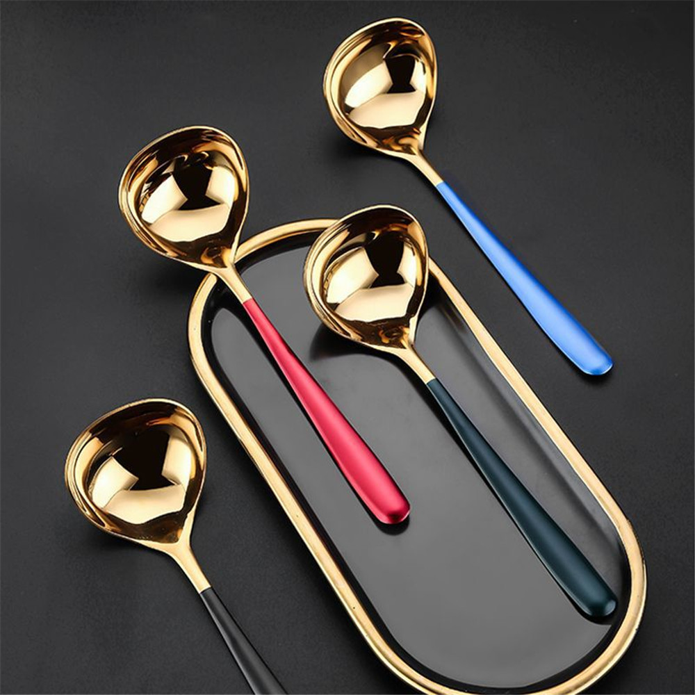 Long Handle Stainless Steel Spoon Dessert Rice Soup Spoon Teaspoon Cooking Spoons Kitchen Accessories Home Silverware Gadgets