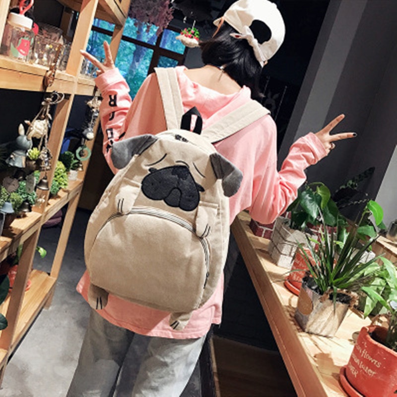 nouvelle femmes sac à dos sac d'école toile mignon animal oreille broderie velours côtelé sac à dos femme vintage cahier sac à dos