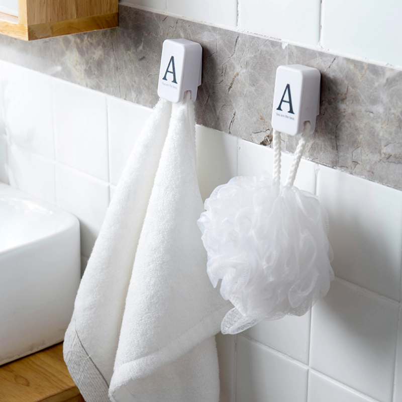 2pcs Letter Seamless Adhesive Wall Mounted Towel Clip Strong Bearing Stick Hook Kitchen Hanger Bathroom Kitchen supplies Hooks
