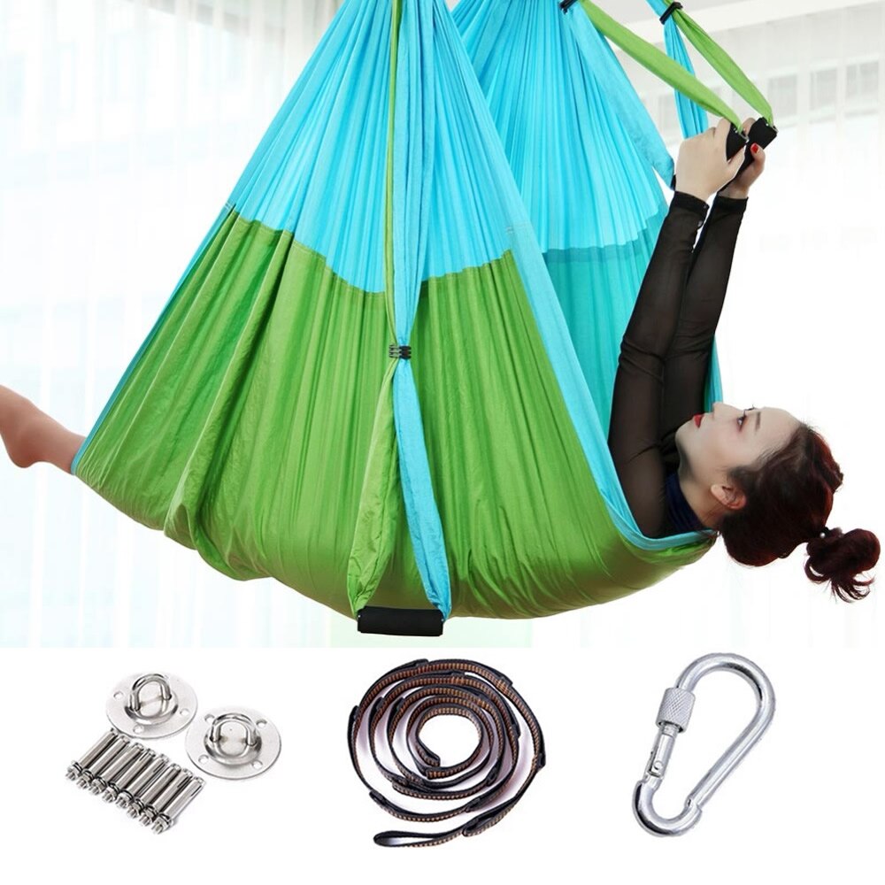 Full Set 2.5*1.5m Aerial Yoga Hammock Anti-Gravity Nylon Flying Swing Pilates Home GYM Hanging Belt Ceiling Plates