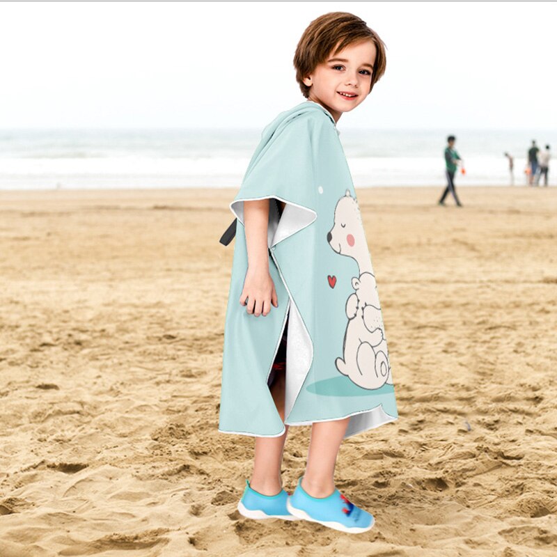 Niños microfibra Albornoz para la playa cambiar bata Poncho con capucha de Surf Poncho compacto rápido seca toallas con capucha