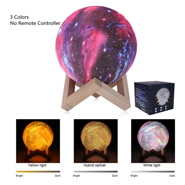 3/16 farben 3D Druck Mond Lampe Mit Fernbedienung sternenklar Himmel Galaxis Licht Gebaut in Akku Nacht Lampe: 3 Farbe-15cm
