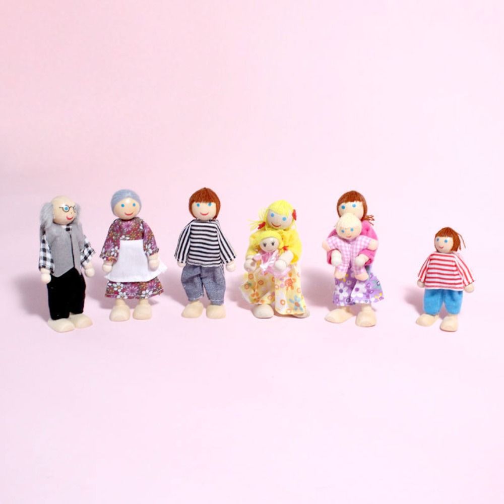 Famille de poupées en bois articulées pour jeu de rôle, ensemble de figurines multicolores, pour maison de poupée en bois