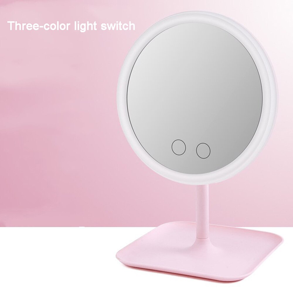 Espejo LED de sobremesa para maquillaje ligero, espejo con luz de relleno, espejo de belleza portátil inteligente con pantalla táctil opcional, brillo, carga USB: Pink three color