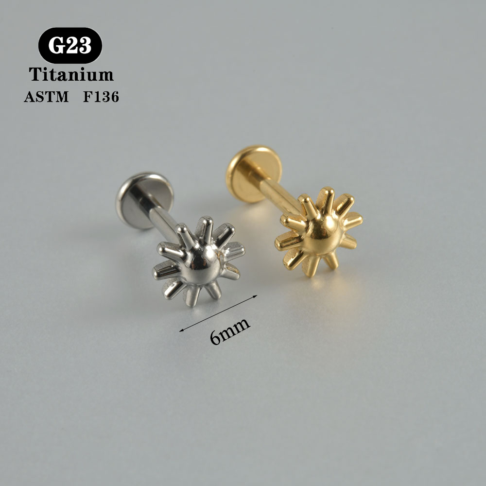 1 pendiente ASTM F136 de circonita de titanio con parte posterior plana, 12 estilos, pendientes de , lóbulo, hélice, cartílago del trago, joyería para Piercing, 1,2x8mm: Negro / Color amarillo dorado claro