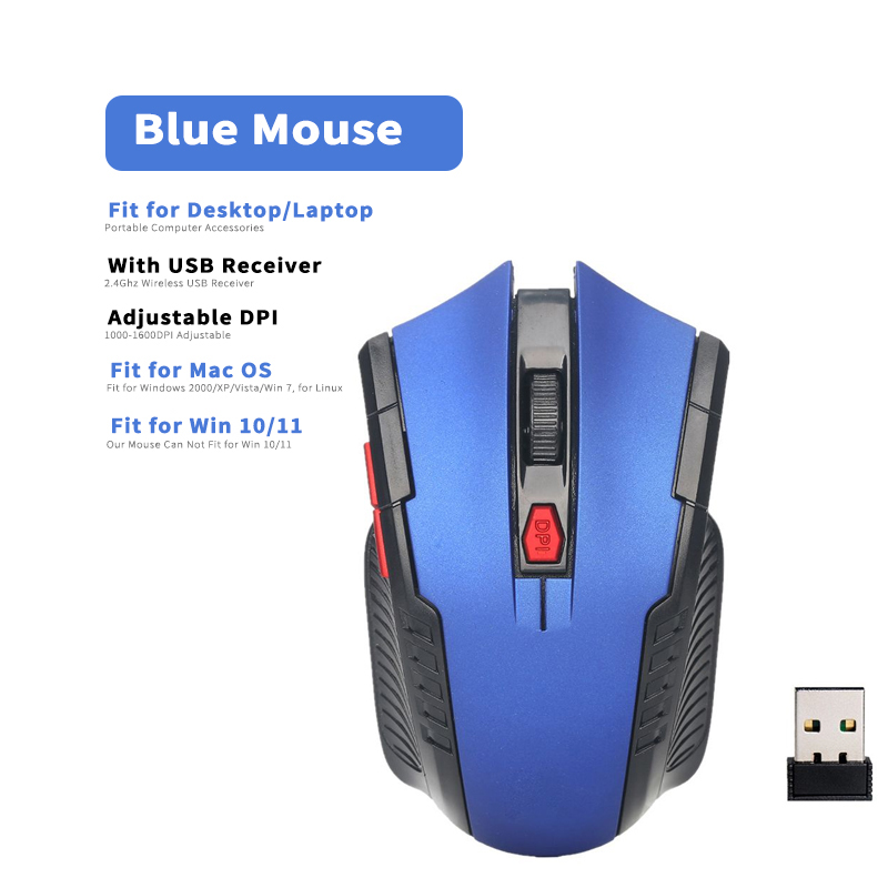 Bezprzewodowa mysz 2,4 GHz Myszy optyczne z odbiornikiem USB Gamer 1600 DPI 6 przycisków Mysz do komputera Akcesoria do laptopów Mysz dla graczy: Niebieski