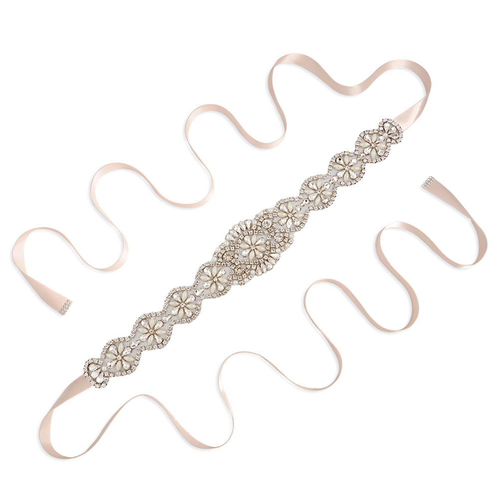 TRiXY S161-G Goldene Braut Gürtel für Frauen Strass Gürtel Braut Gürtel Hochzeit Schärpe Gürtel Gold Strass Applikationen: Baby Rosa