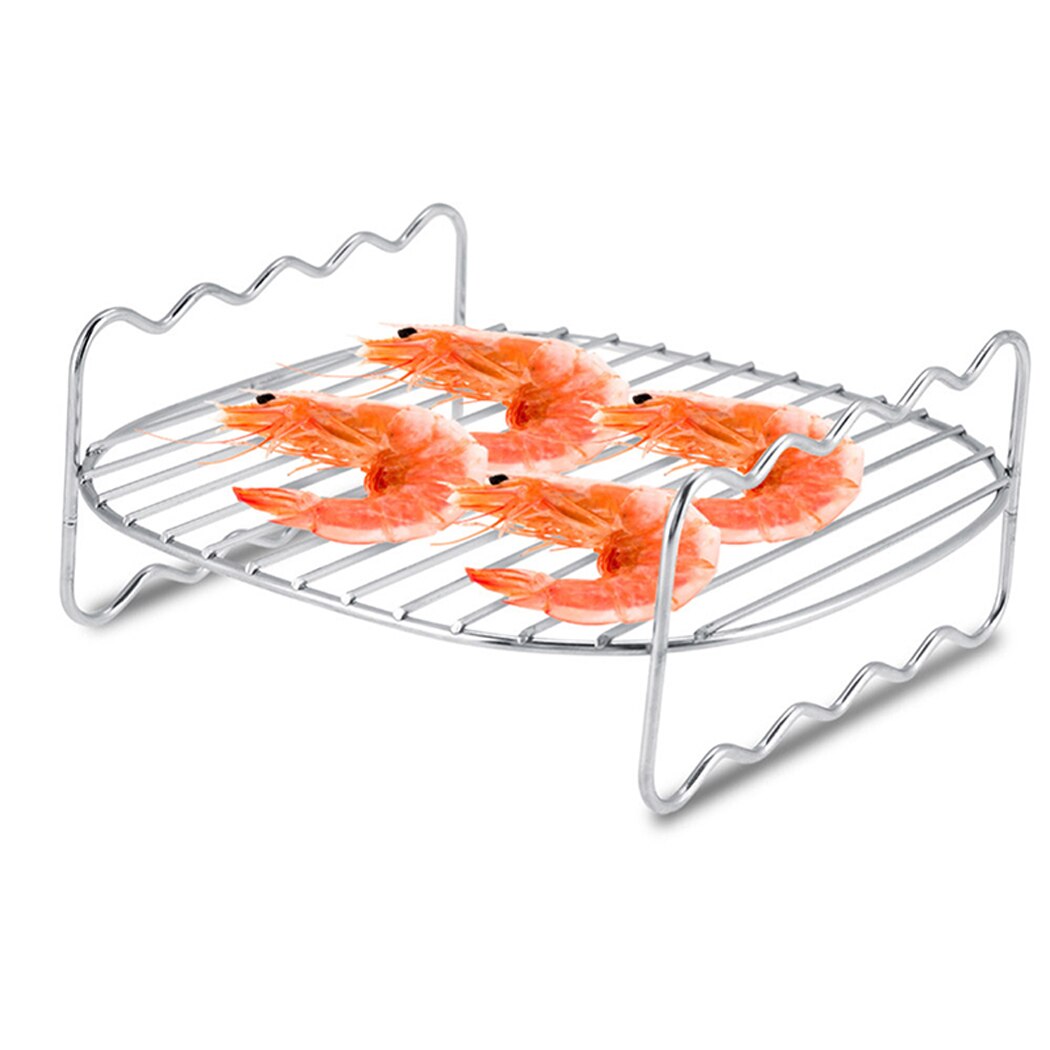 Justdolife 7Inch Air Fryer Rack Set Versatile Grilling Rack Double Layer Rack With Skewers Steaming Drain Oil Holder For Kitchen