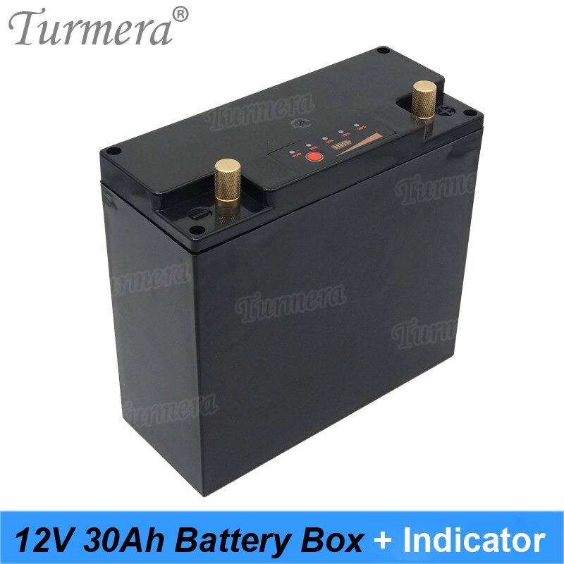 Turmera 12V 30Ah Battery Box Storage Case with Capacity Indicator Build 48Piece 18650 Battery for Uninterrupted Power Supply 12V: Black Box with Screw