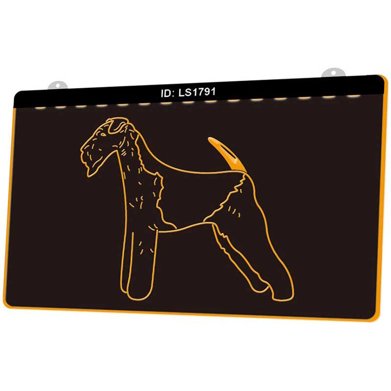 Ls1791 airedale terrier hund pet 3d gravering led lys skilt flere farver gratis detail