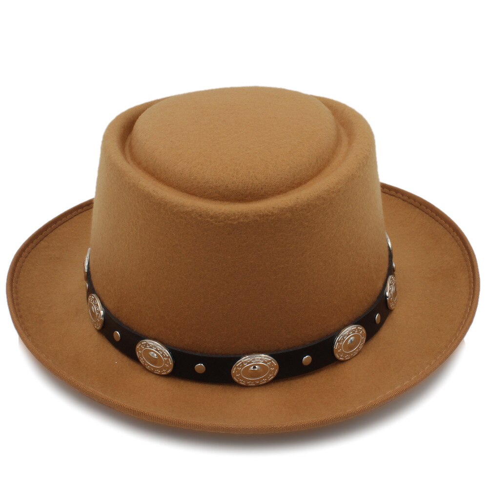 Vrouwen Pork Pie Hoed Vader Wol Platte Fedora Hoed voor Dame Koningin Gambler Schipper Trilby Hoed Hoed Maat 58 cm: Khaki
