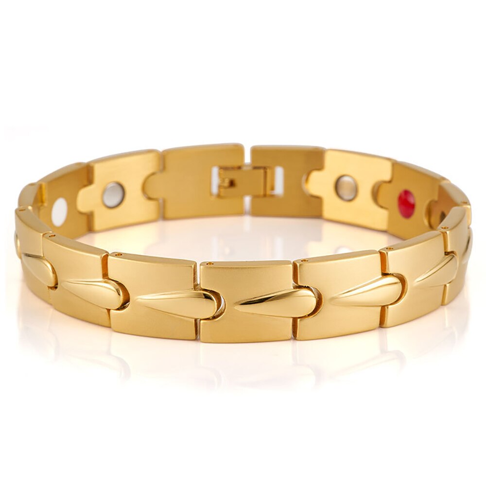 FINE4U B580 Magnetische Roestvrij Staal Mens Gold Zwart Power Element Armband Met Magneten: Gold