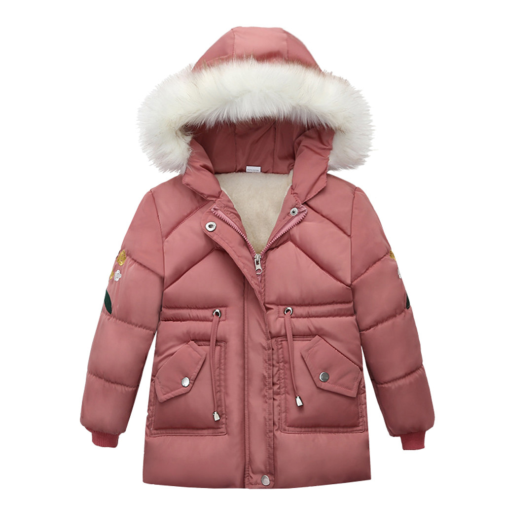 Warme Kinder Girs Winter Dicke Mäntel Baby Mädchen Stickerei Floral Hoodied Casua Jacke Mädchen Lange Sleeve Zipper Schnee Outwear