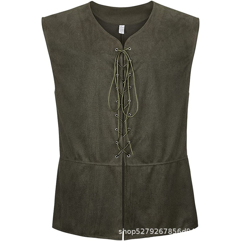 Middeleeuws renaissance vest van suède leer voor heren, mouwloos vest met veters voor historische, LARP & cosplay kostuums: XXL / GRIJS