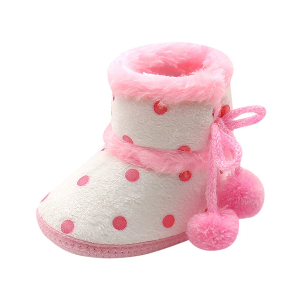 25 # Baby Mädchen Jungen Sanft Booties Plus Samt Weiß Boden Polka Punkt Kleine Haar Ball Erwärmung Schuhe Knöchel Spitze baumwolle Schuhe