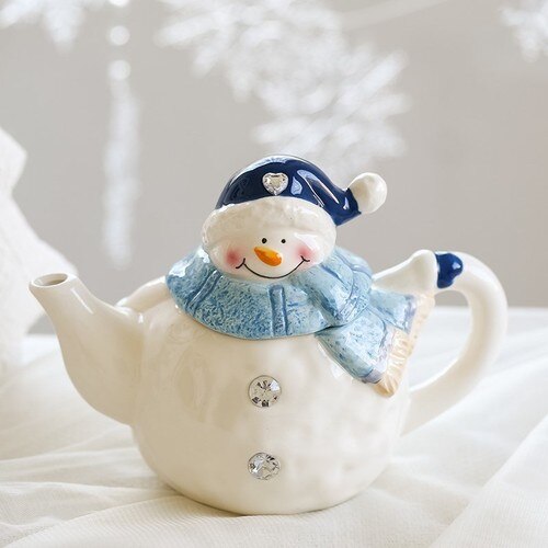 Blue Snowman Plates Christmas Home Decor Snack Dishes Kitchen Utensils Tablware: snow pot